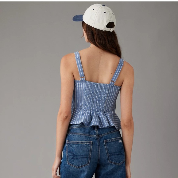 American Eagle Outfitters Blue and White Striped Peplum Tank Top - Picture 3 of 7